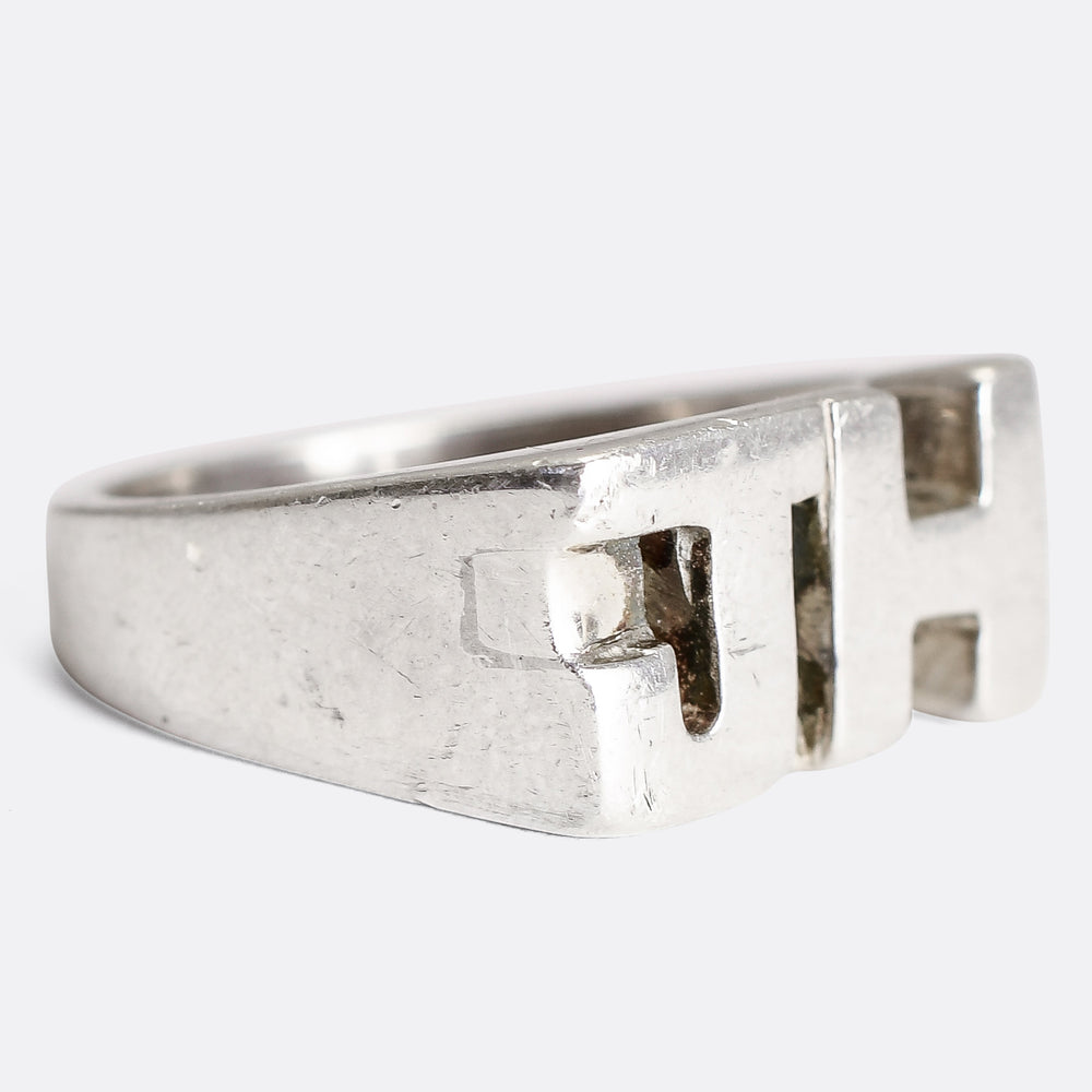 Oversized J.H Silver Initial Ring