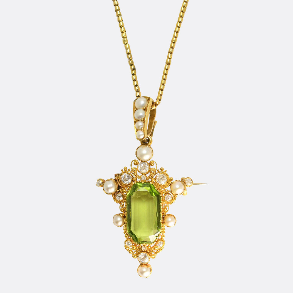 Regency Period Peridot, Diamond & Pearl Pendant & Snake Chain