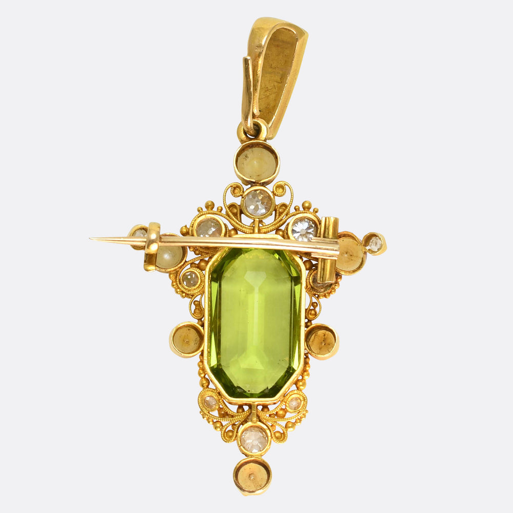 Regency Period Peridot, Diamond & Pearl Pendant & Snake Chain