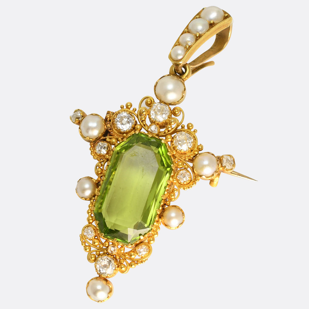 Regency Period Peridot, Diamond & Pearl Pendant & Snake Chain