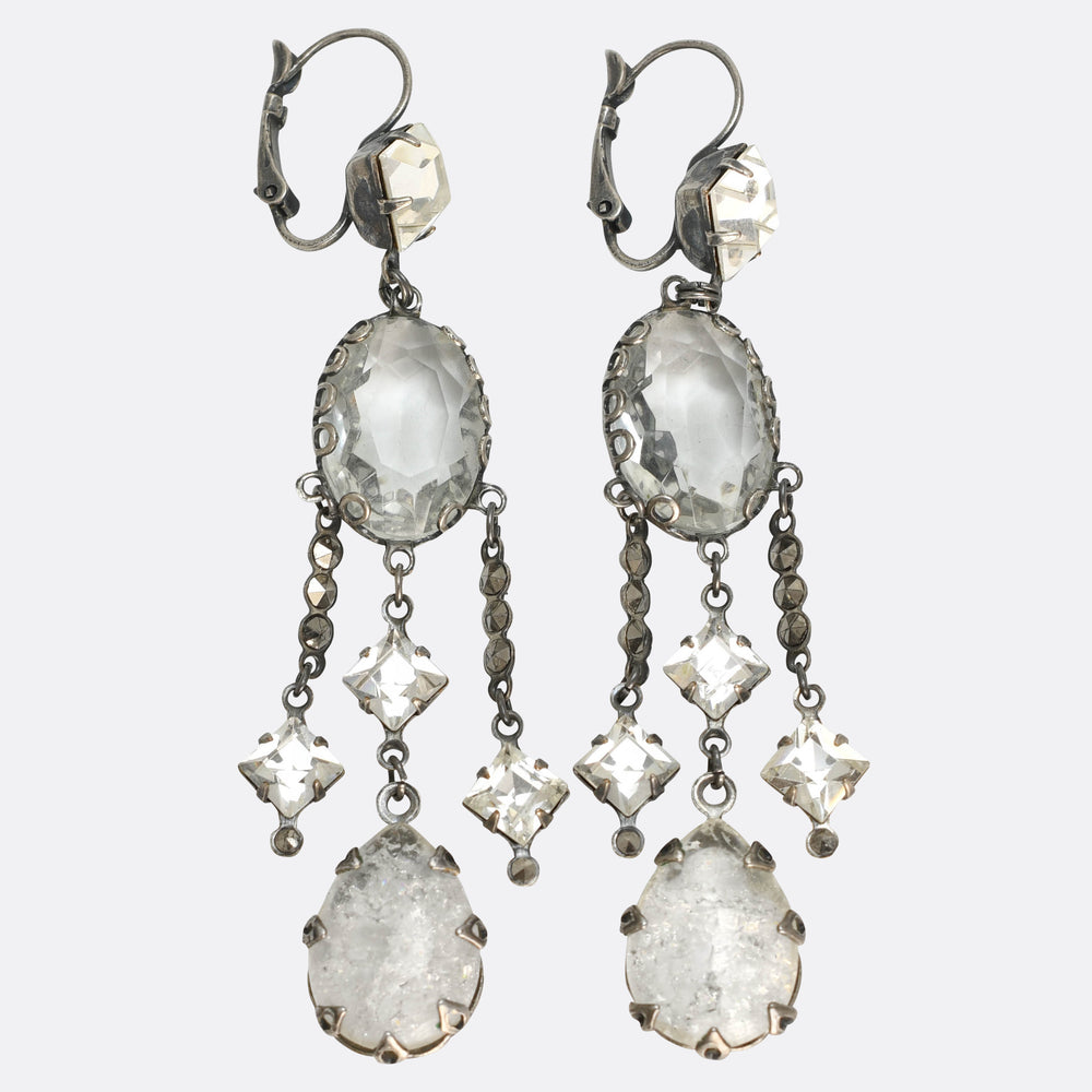 Silver Crystal Multi-Drop Earrings