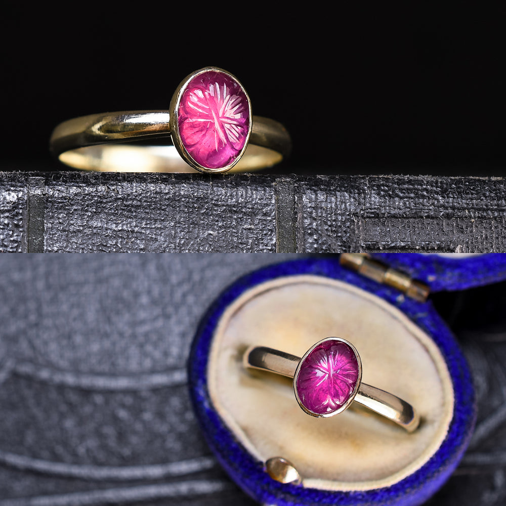 Victorian Carved Ruby Solitaire Ring