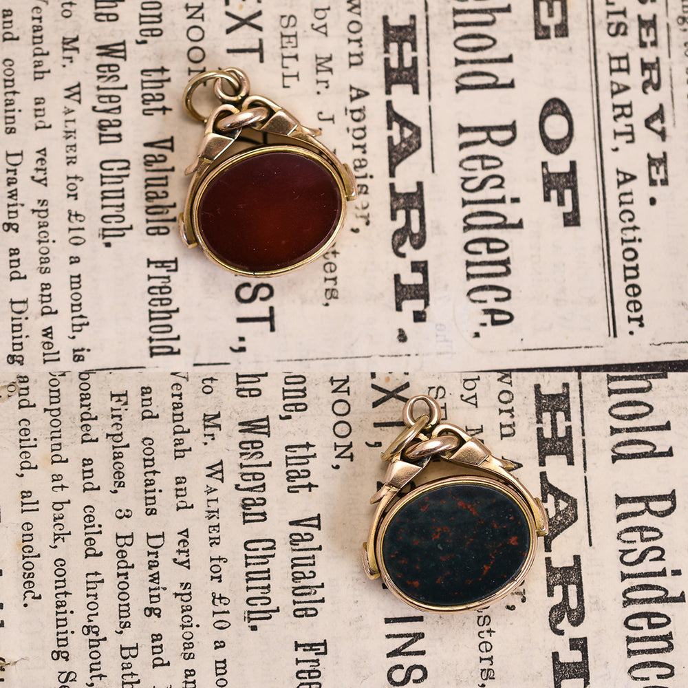 Victorian Bloodstone & Carnelian Spinner Fob Pendant