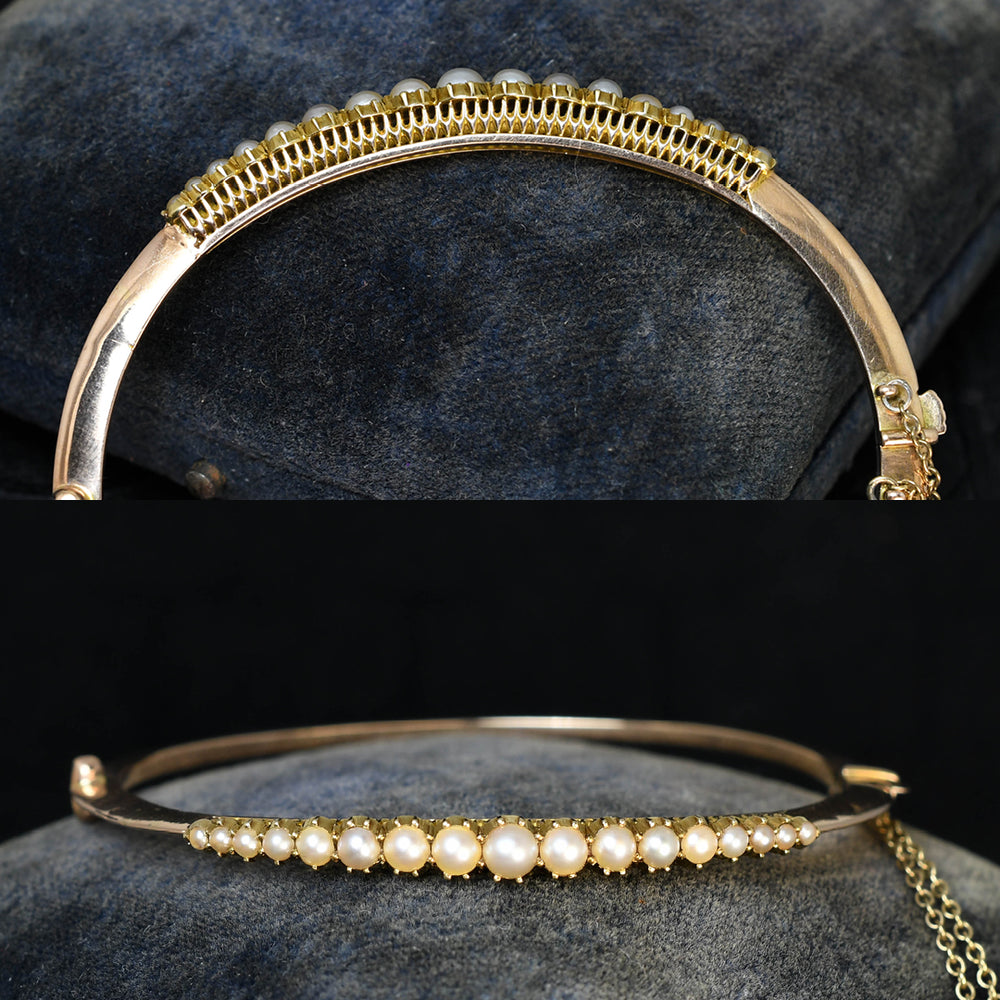 Edwardian 15k Gold Pearl Bangle