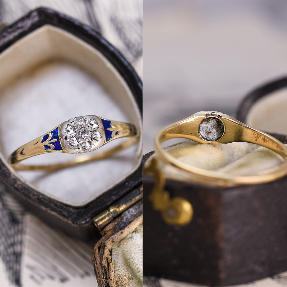 Georgian Diamond & Enamel Cluster Ring