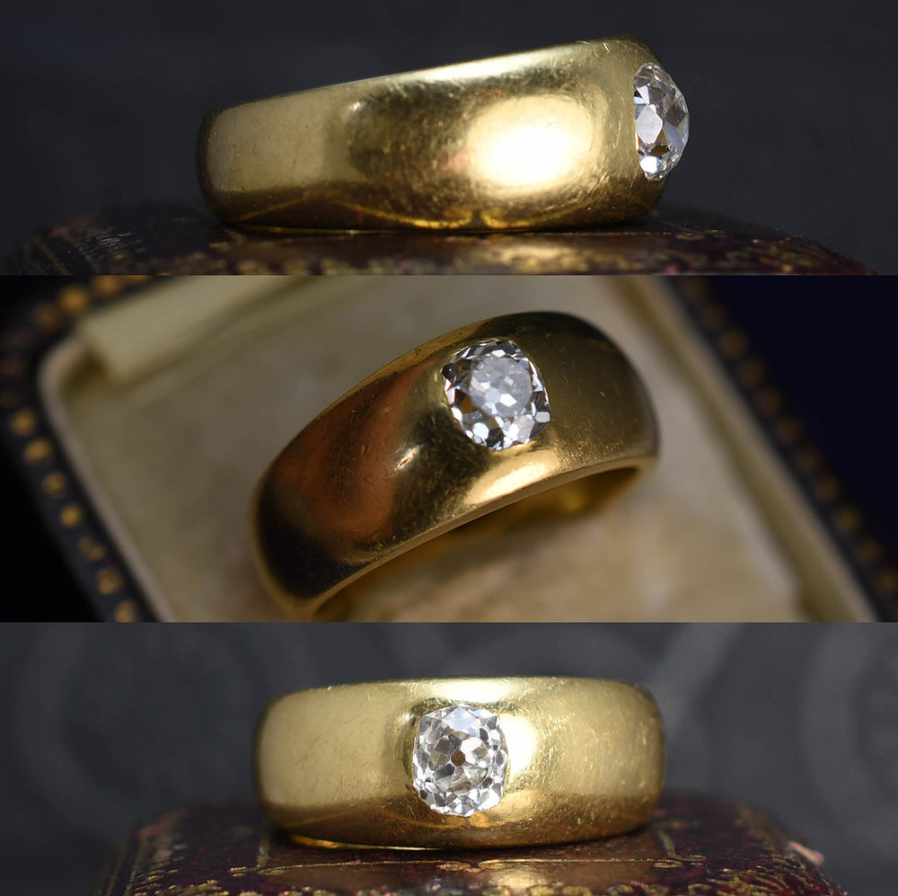 Edwardian Chunky Old Mine Cut Diamond Gypsy Ring