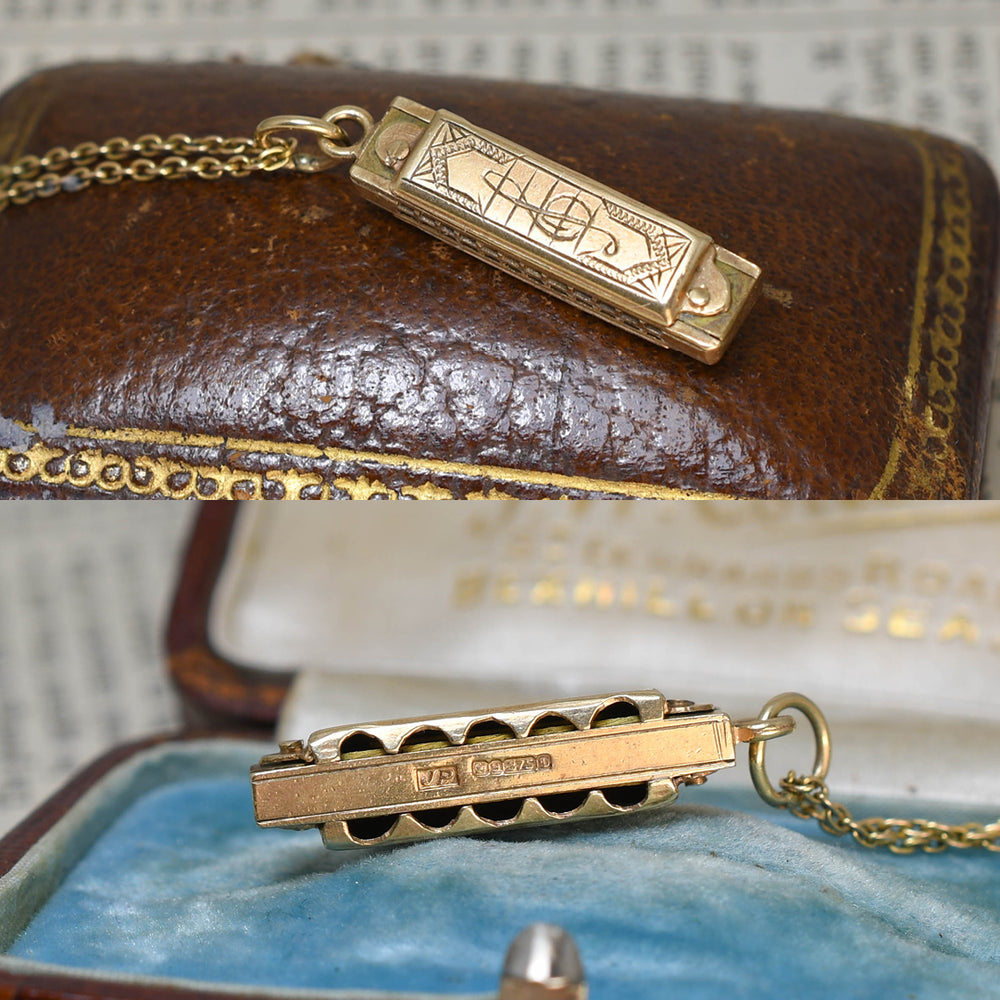 Vintage Gold Harmonica Charm