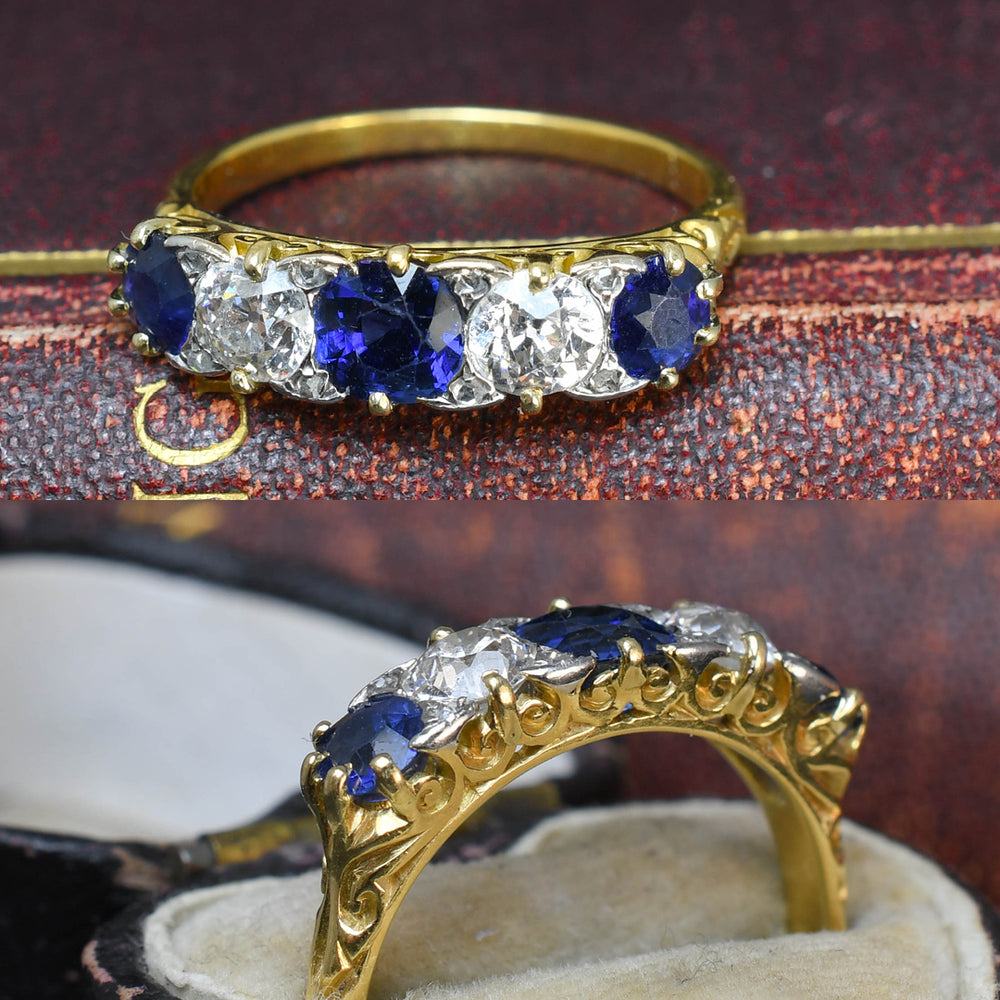 Victorian Sapphire & Diamond 5-Stone Half Hoop Ring