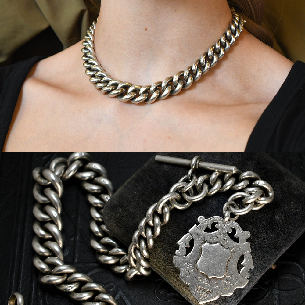 Victorian Large Albert Chain With T-Bar and Shield