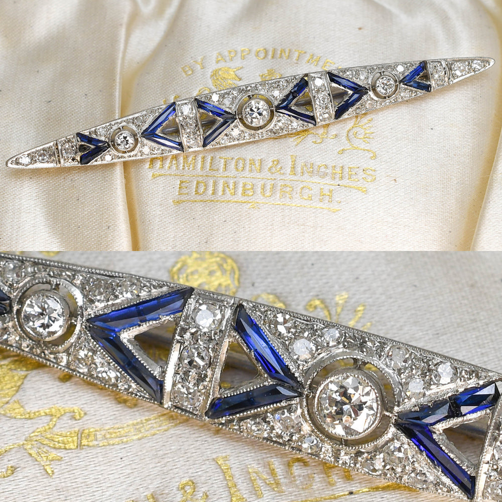 Art Deco Sapphire & Diamond Bar Brooch