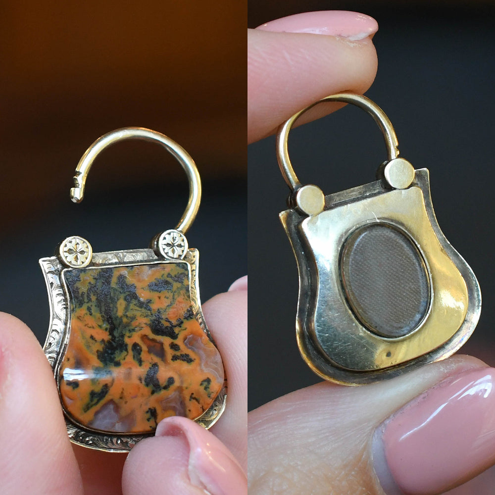 Victorian Scottish Granite Agate Padlock Charm