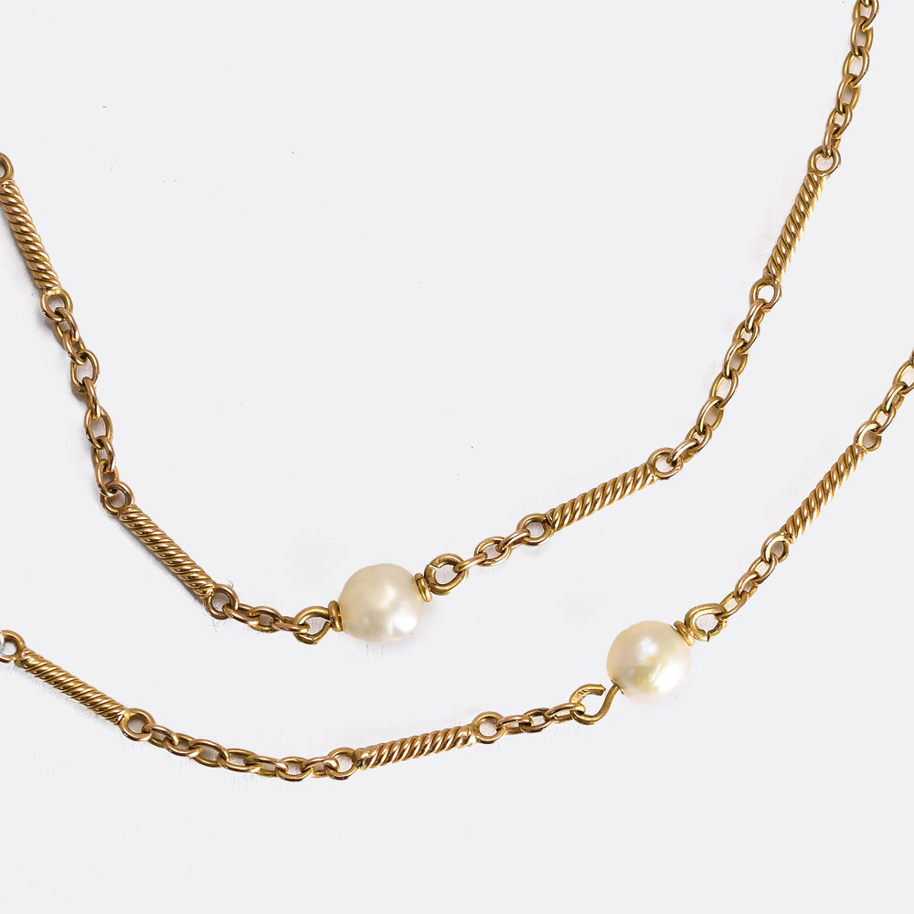 Edwardian Fancy-Link Pearl Chain Necklace