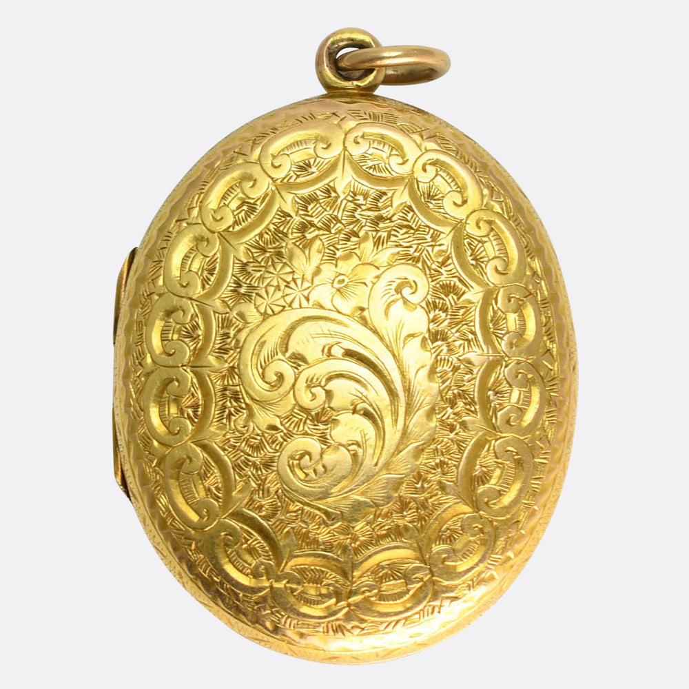 Victorian 15k Gold Foliate Chased Oval Locket