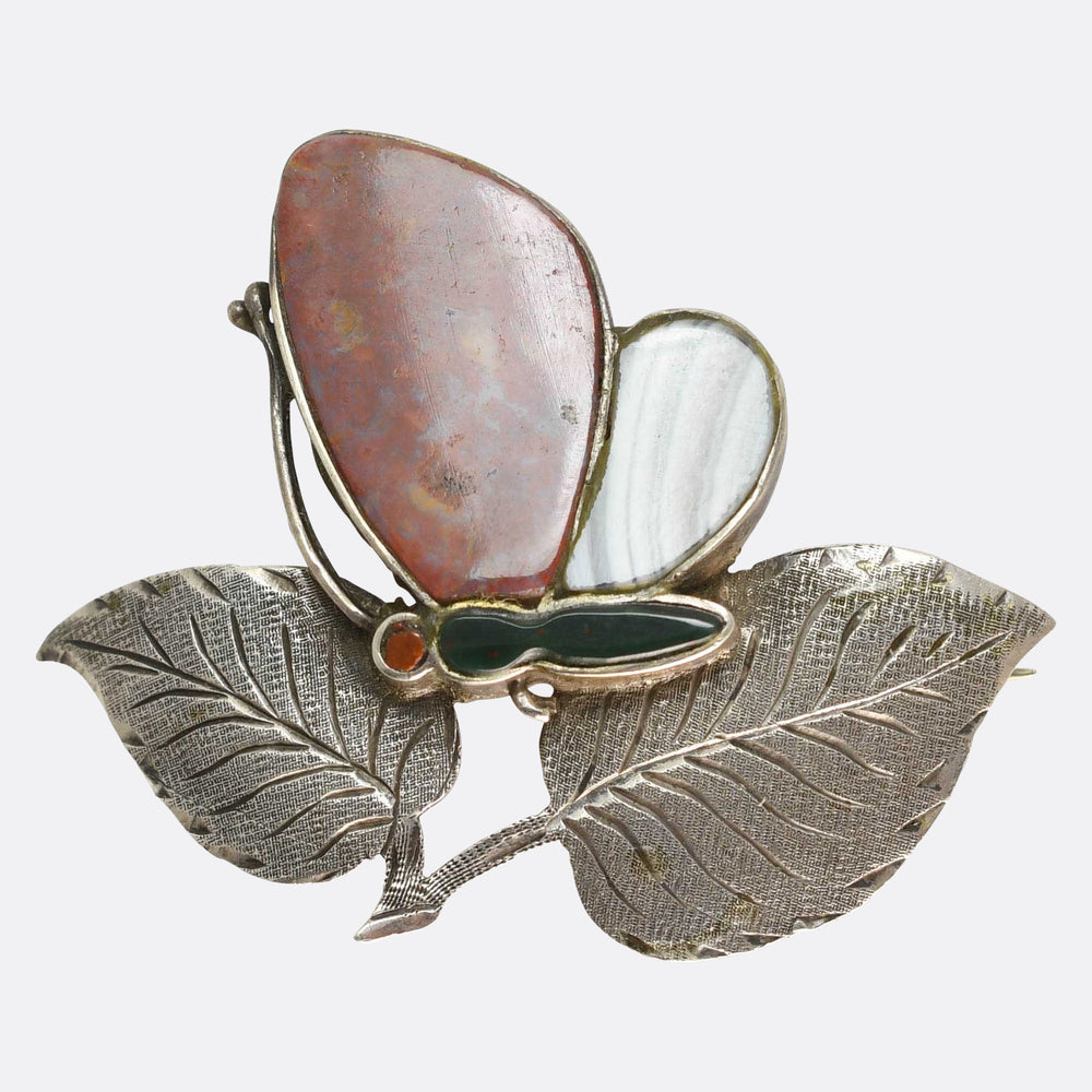 Victorian Agate Butterfly Brooch