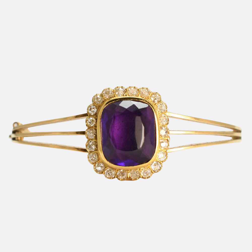 Victorian Amethyst & Diamond Cluster Convertible Bangle Brooch