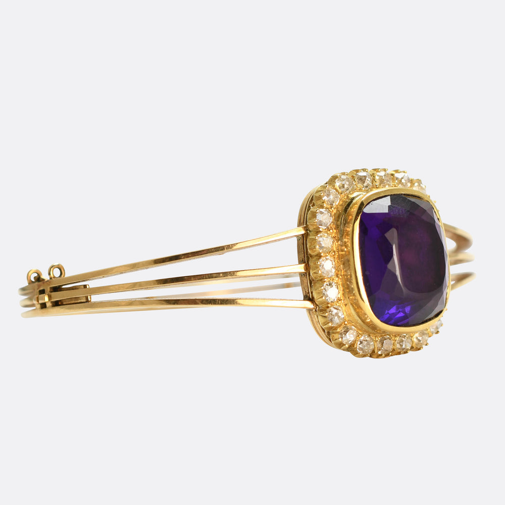 Victorian Amethyst & Diamond Cluster Convertible Bangle Brooch