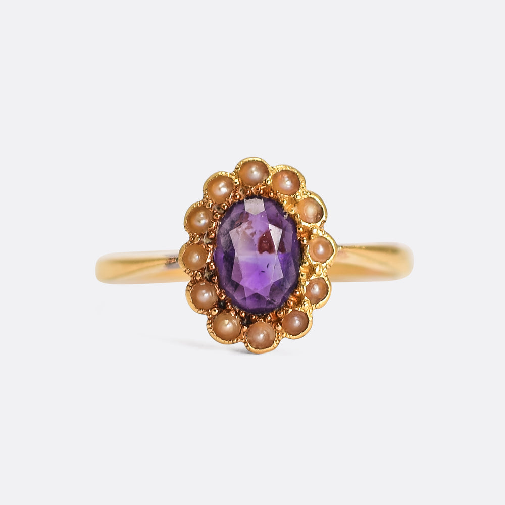 Victorian Amethyst & Pearl Cluster Ring