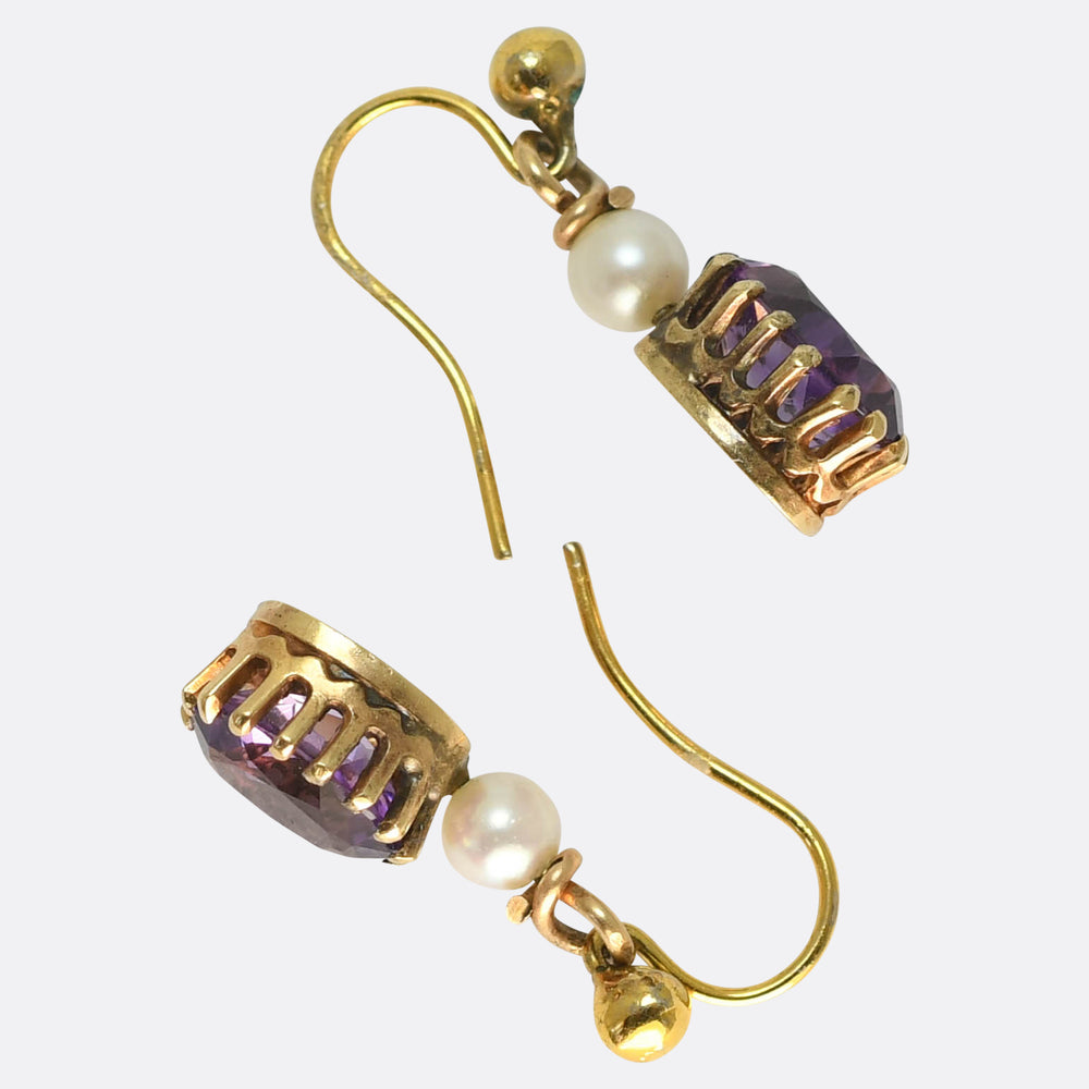 Victorian Amethyst & Pearl Drop Earrings