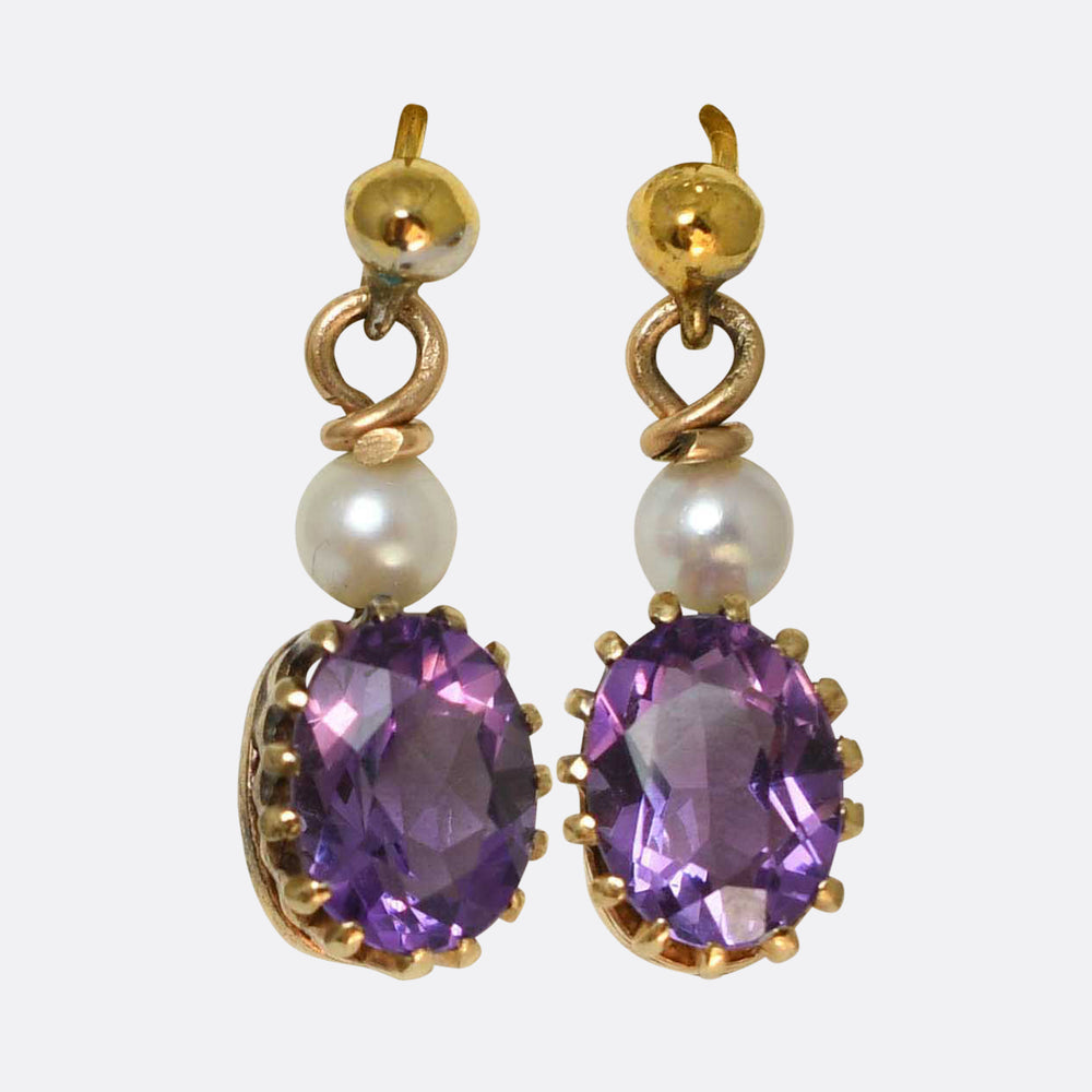 Victorian Amethyst & Pearl Drop Earrings