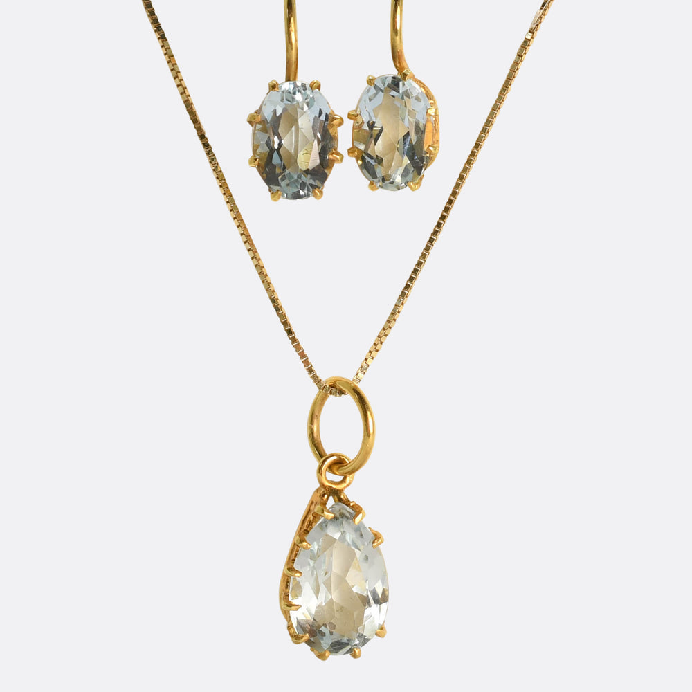 Victorian Aquamarine Drop Earrings & Pendant Set