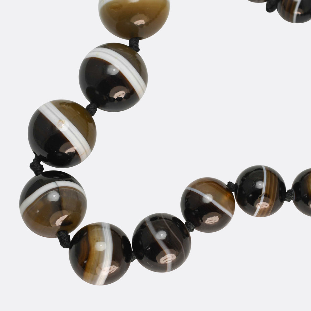 Victorian Banded Agate Bead Necklace