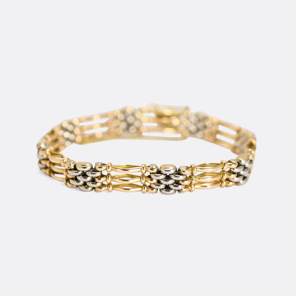 Victorian Bi-Metal 15k Gold & Platinum Gate-Link Bracelet