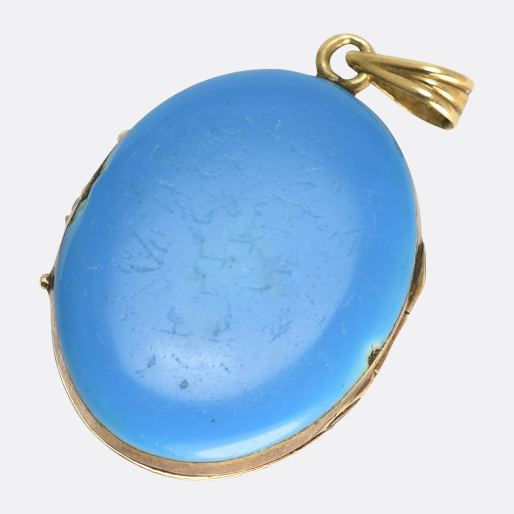 Victorian Blue Enamel & Pearl Locket Pendant