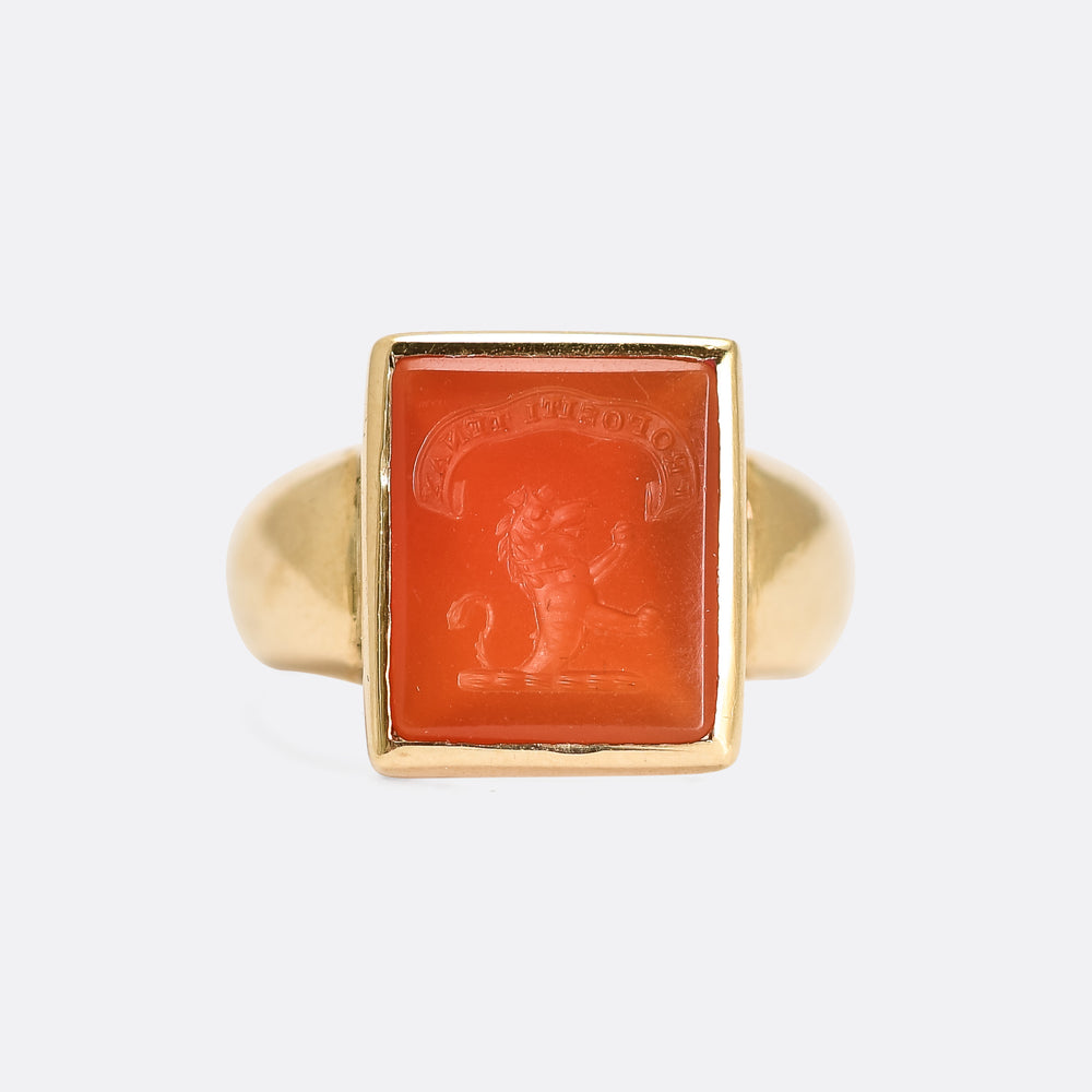 Victorian Carnelian Lion Crest Signet Ring