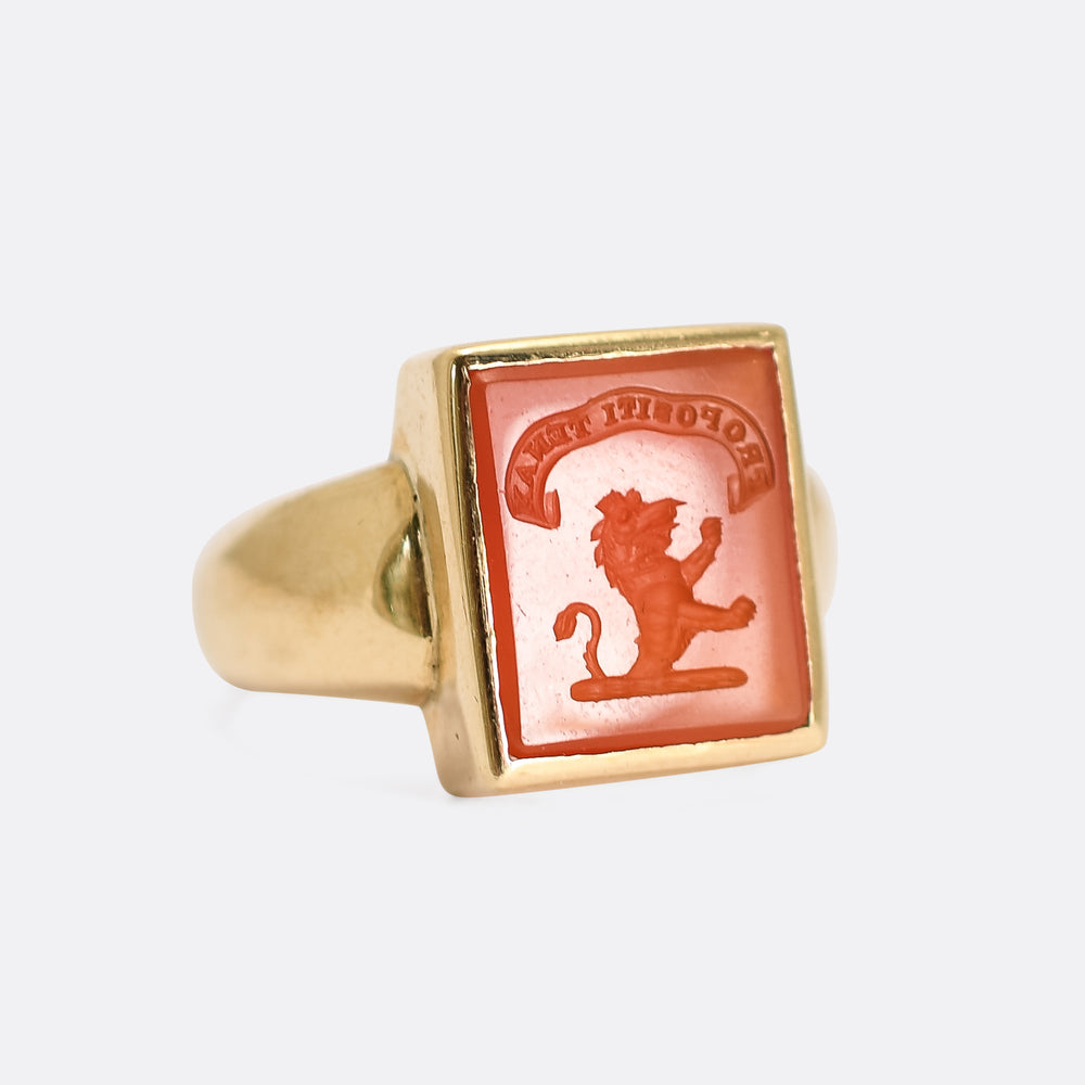 Victorian Carnelian Lion Crest Signet Ring