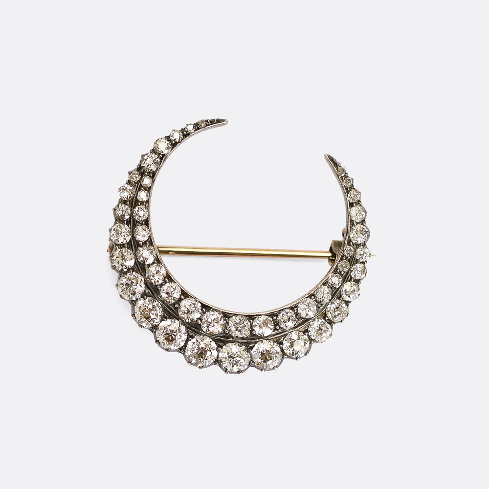 Victorian Diamond Crescent Moon Brooch