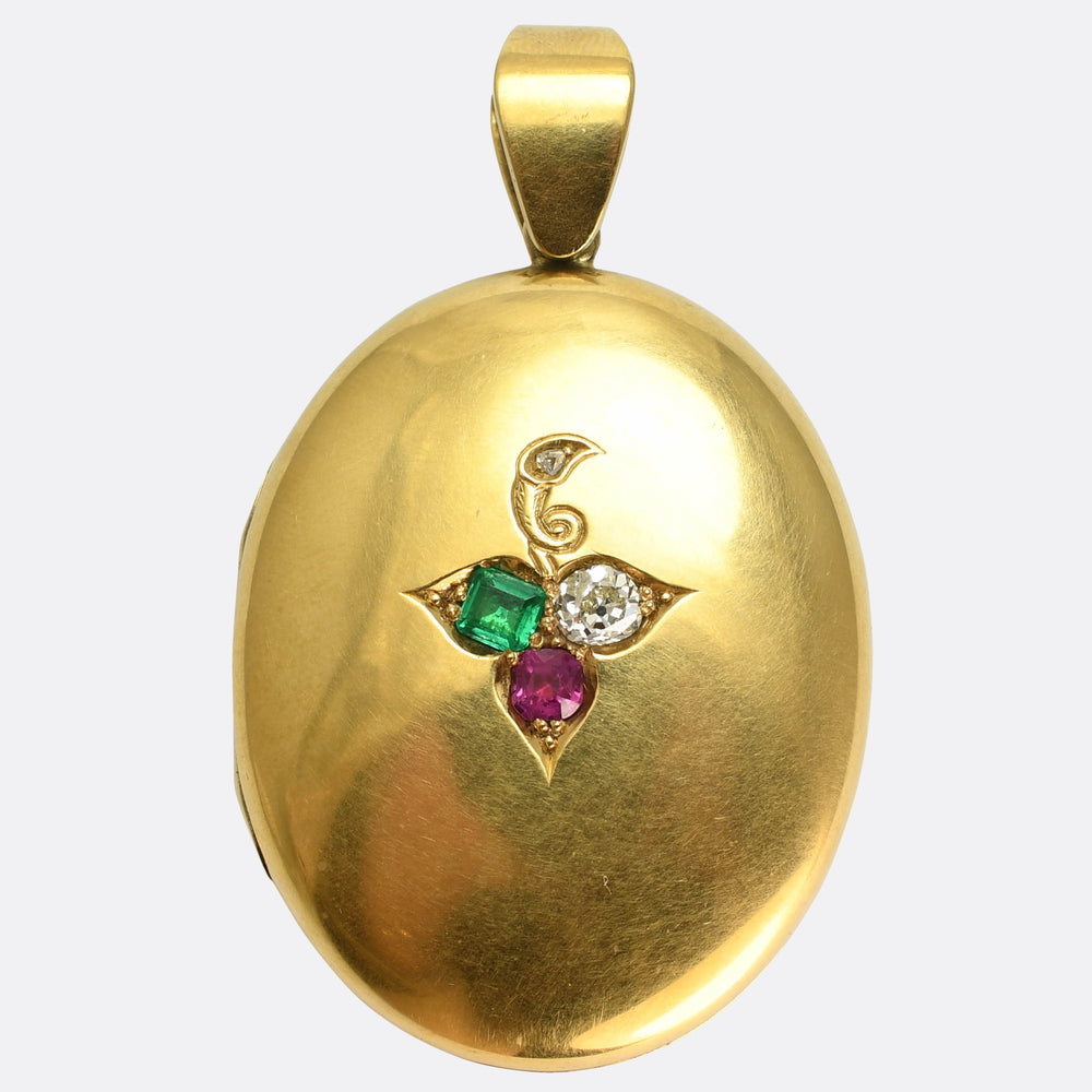 Victorian Diamond, Emerald & Ruby Trefoil Locket