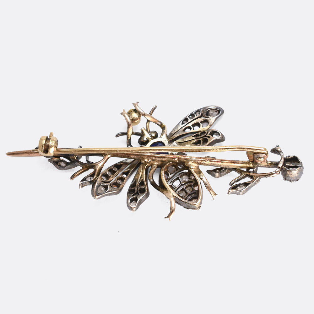 Victorian Diamond, Sapphire & Pearl Insect Brooch