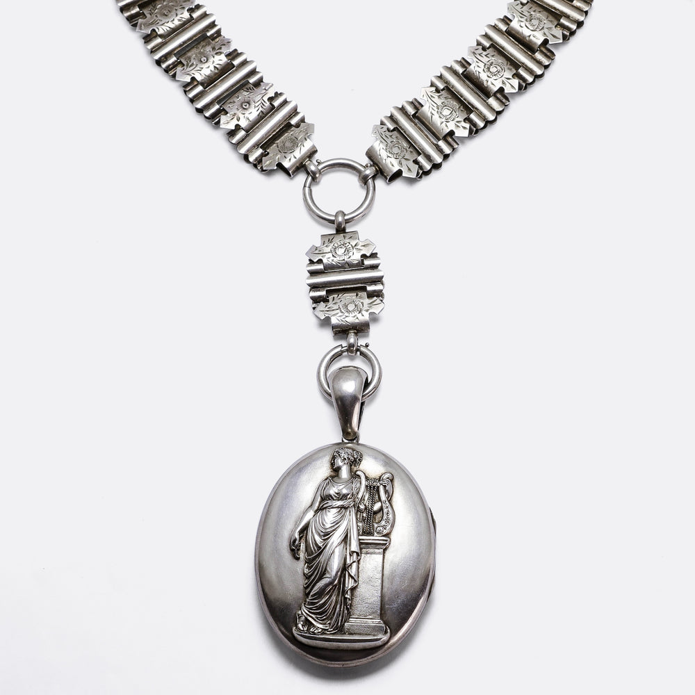 Victorian Erato Silver Locket & Collar