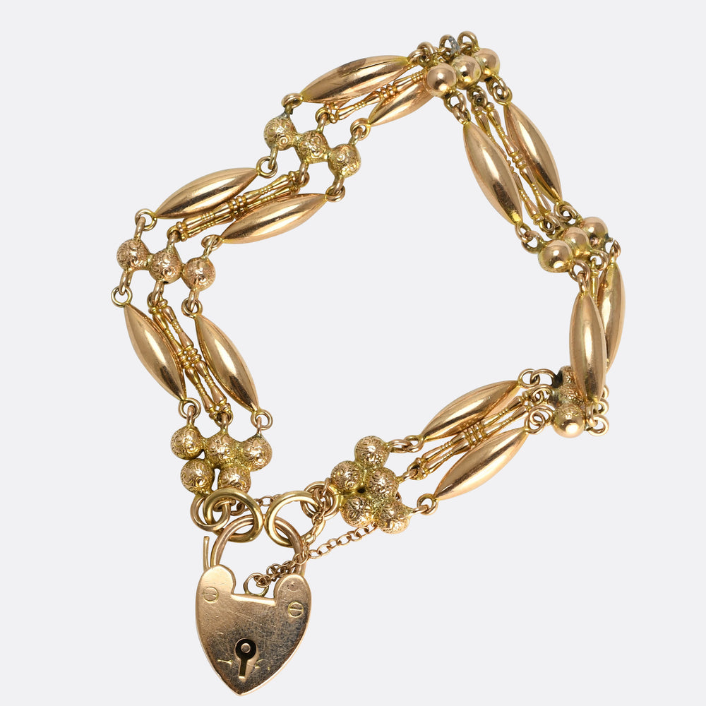 Victorian Fancy-Link Heart Padlock Bracelet