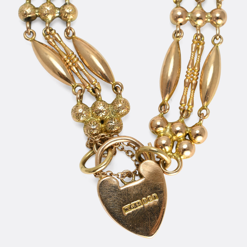 Victorian Fancy-Link Heart Padlock Bracelet
