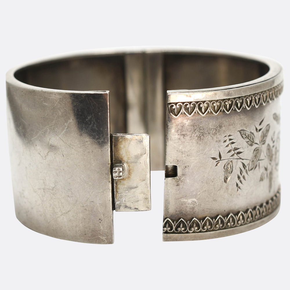 Victorian Floral Silver Cuff Bangle