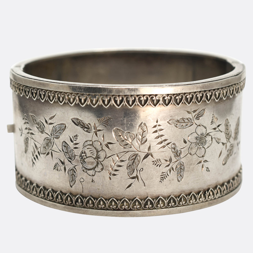 Victorian Floral Silver Cuff Bangle