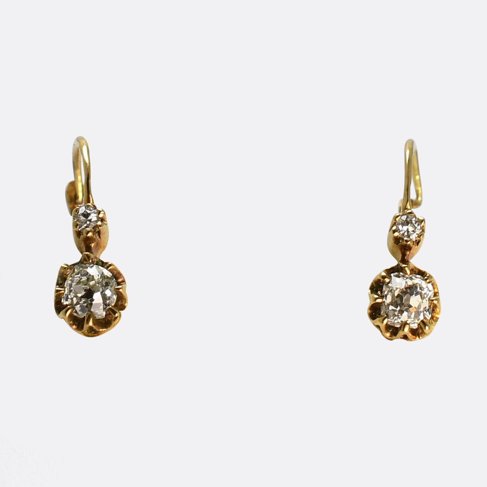 Victorian French Cushion Cut Diamond Earrings