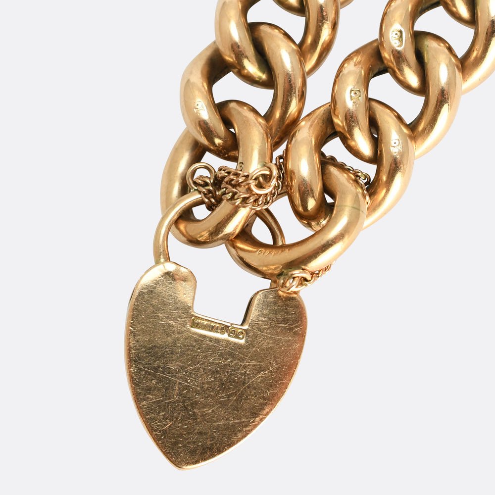 Victorian Gold Curb-Link Bracelet with Heart Padlock