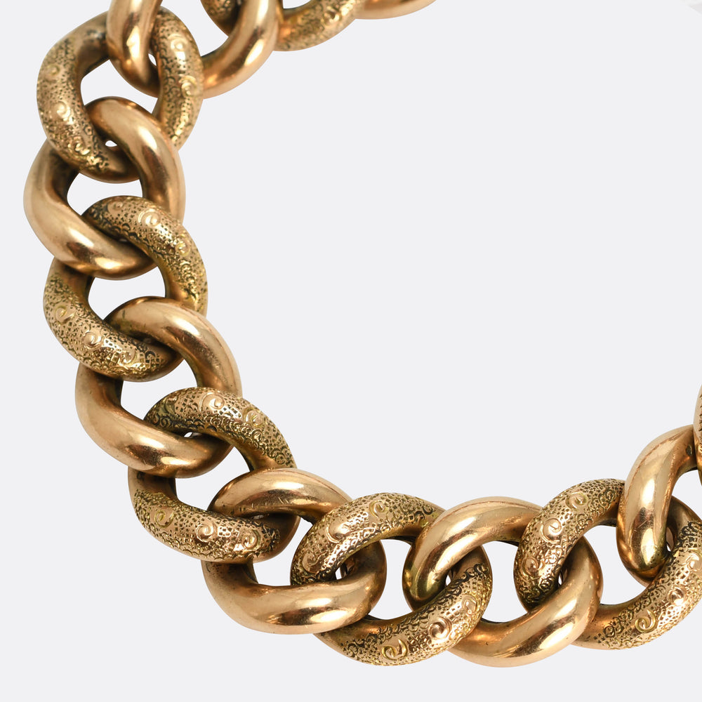 Victorian Gold Curb-Link Bracelet with Heart Padlock