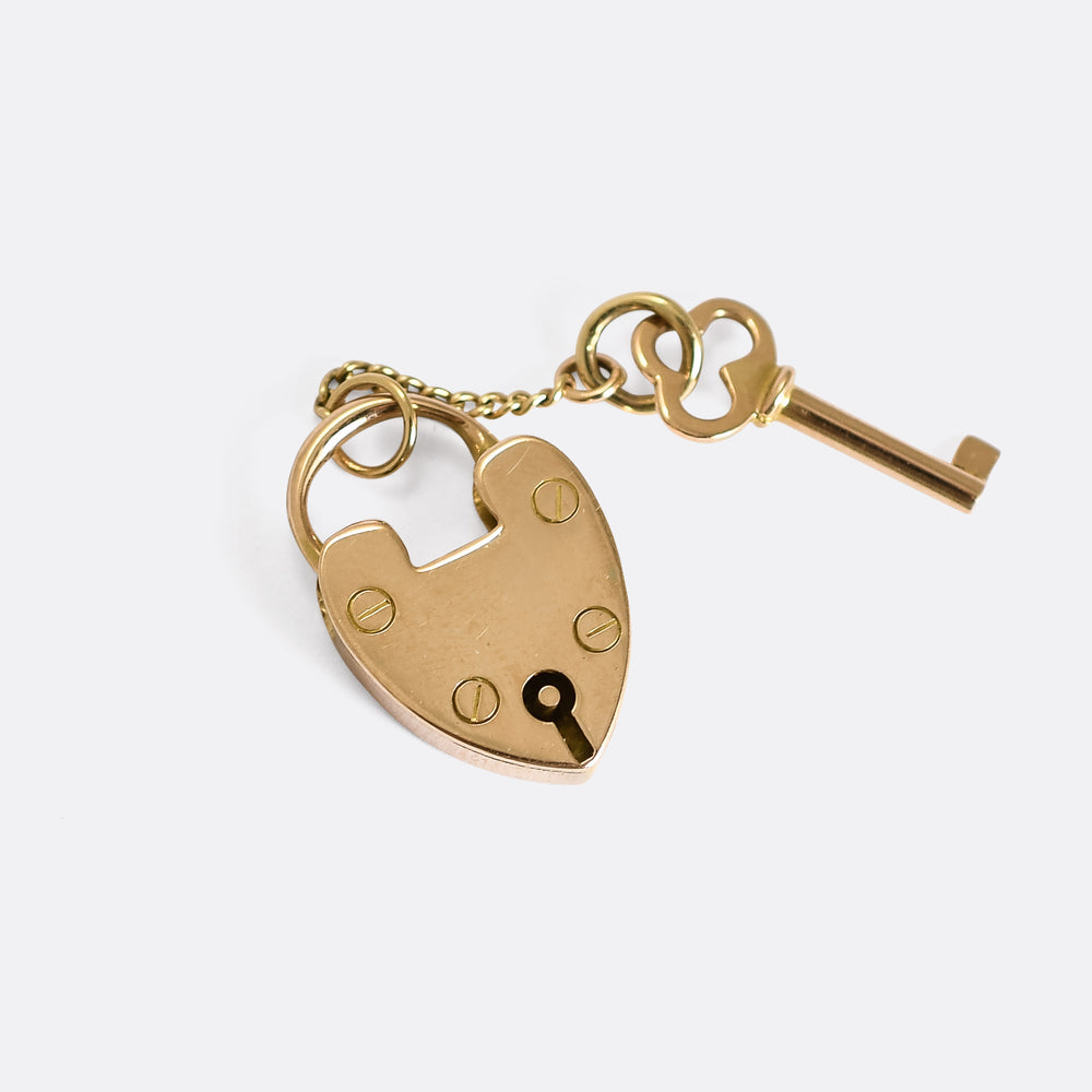 Victorian Gold Heart Padlock & Key Pendant