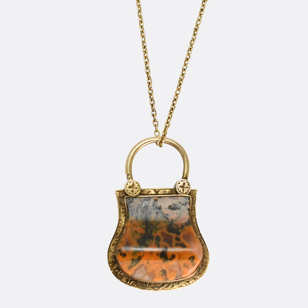 Victorian Granite Agate Padlock Charm