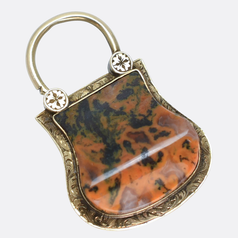 Victorian Granite Agate Padlock Charm