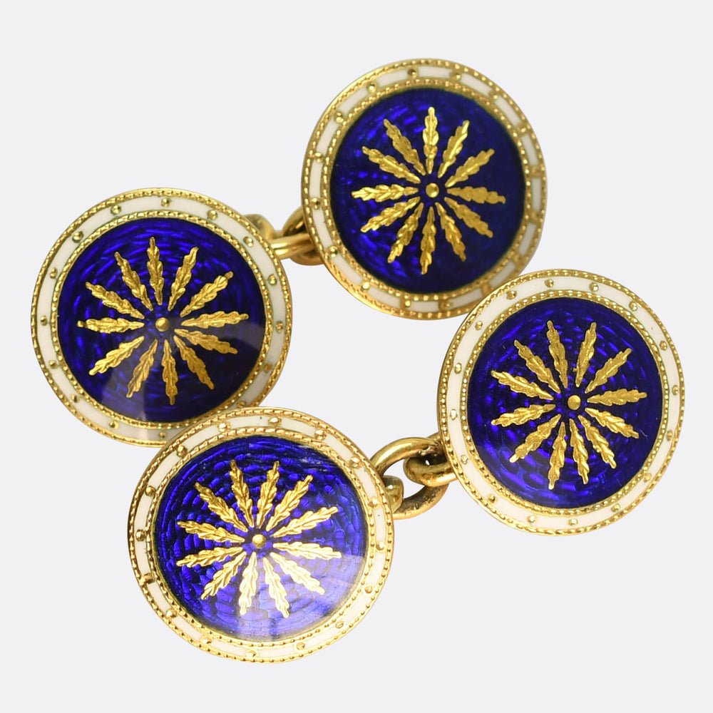 Victorian Guilloché Enamel 18k Gold Cufflinks