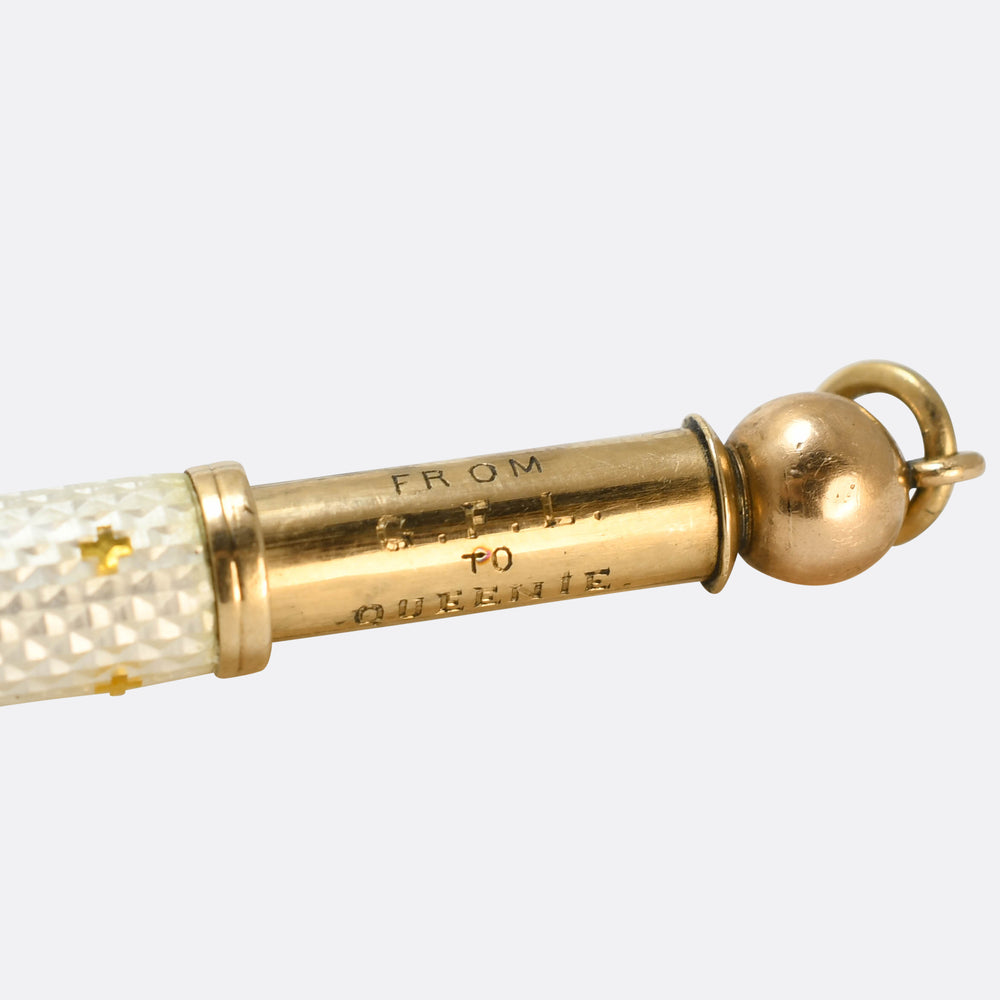 Victorian Guilloché Enamel Propelling Pencil Pendant