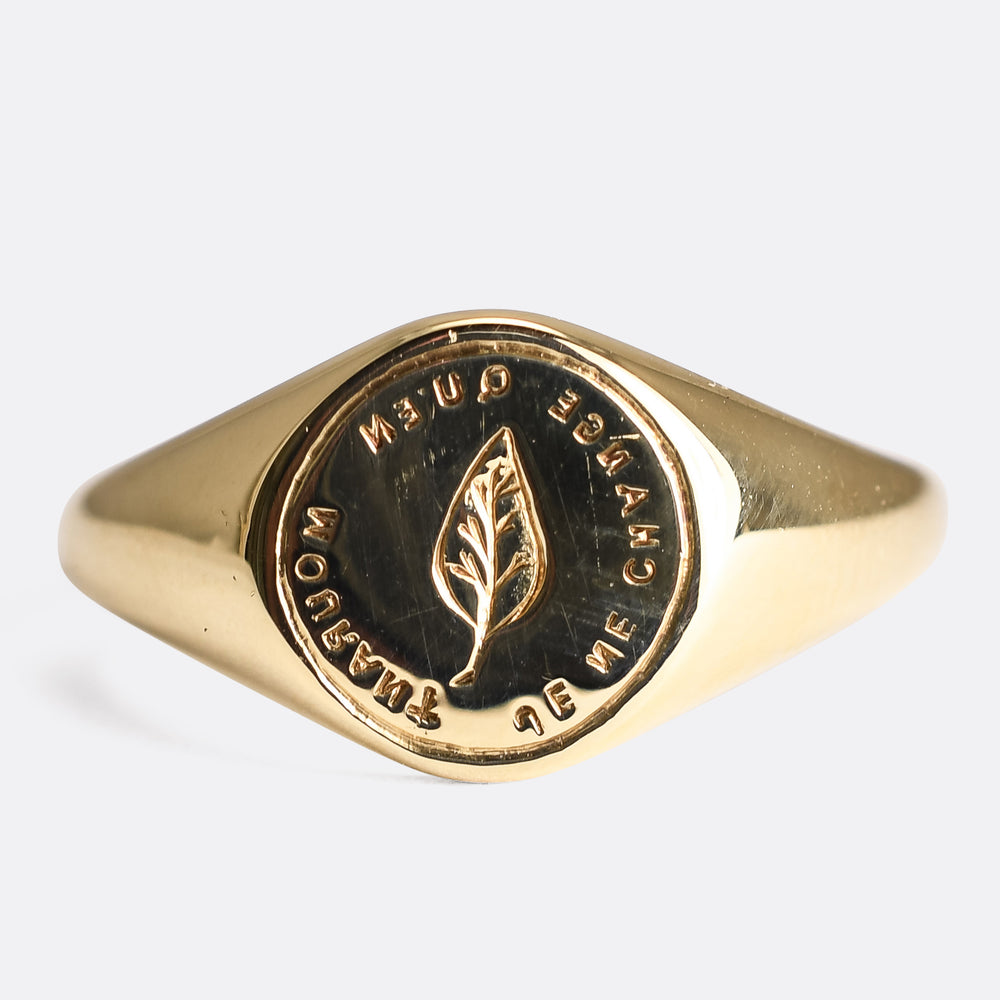 Victorian I Only Change When I Die Gold Signet Ring