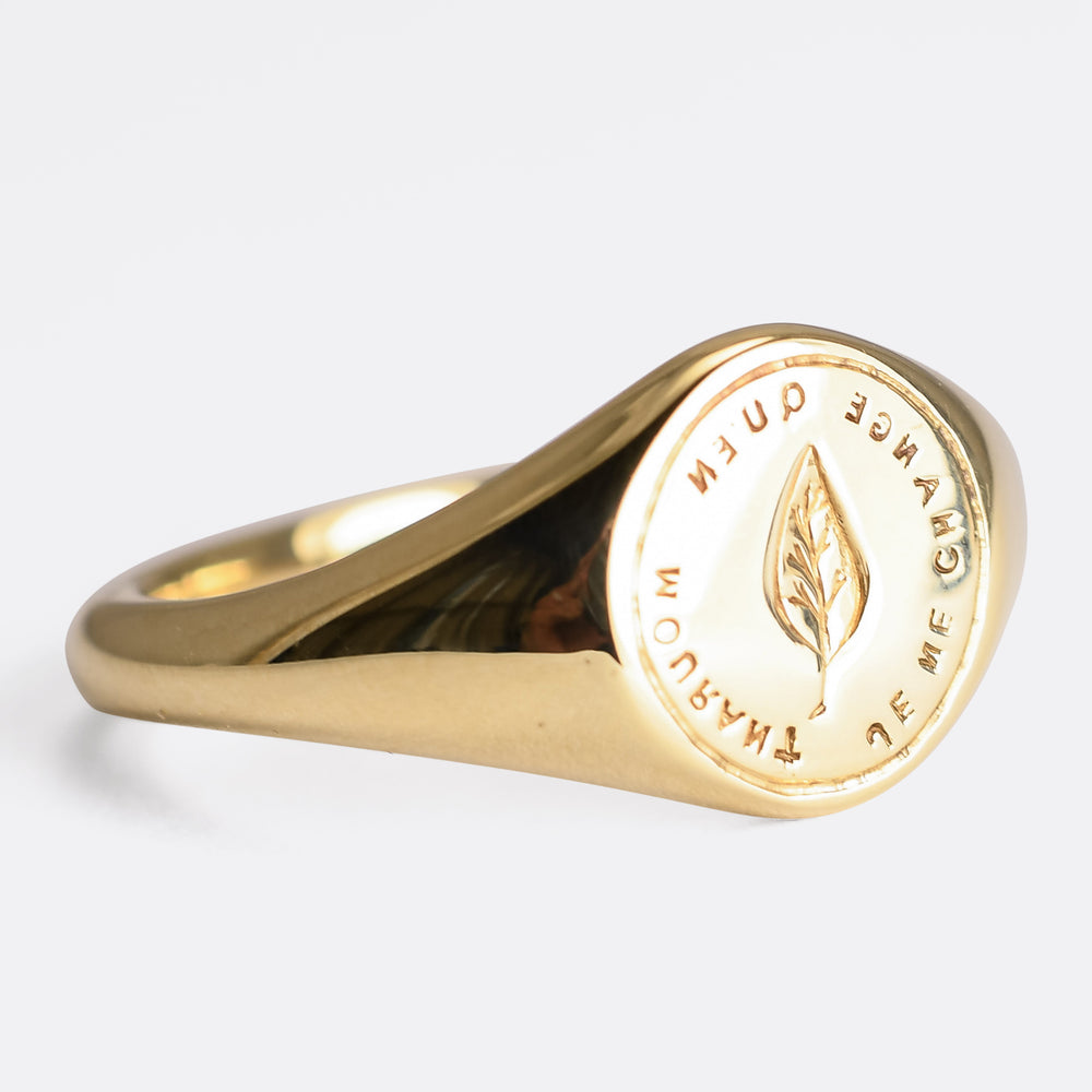 Victorian I Only Change When I Die Gold Signet Ring