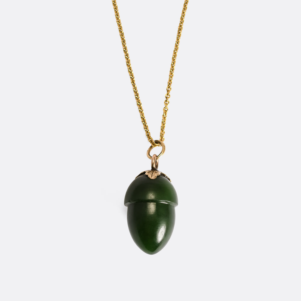 Victorian Nephrite Jade Acorn Pendant