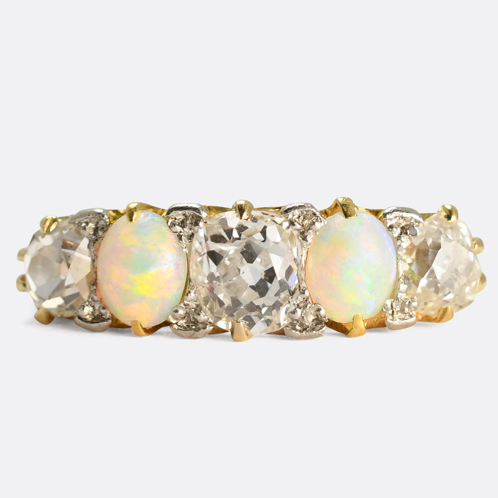 Victorian Opal & Diamond 5-Stone Half Hoop Ring