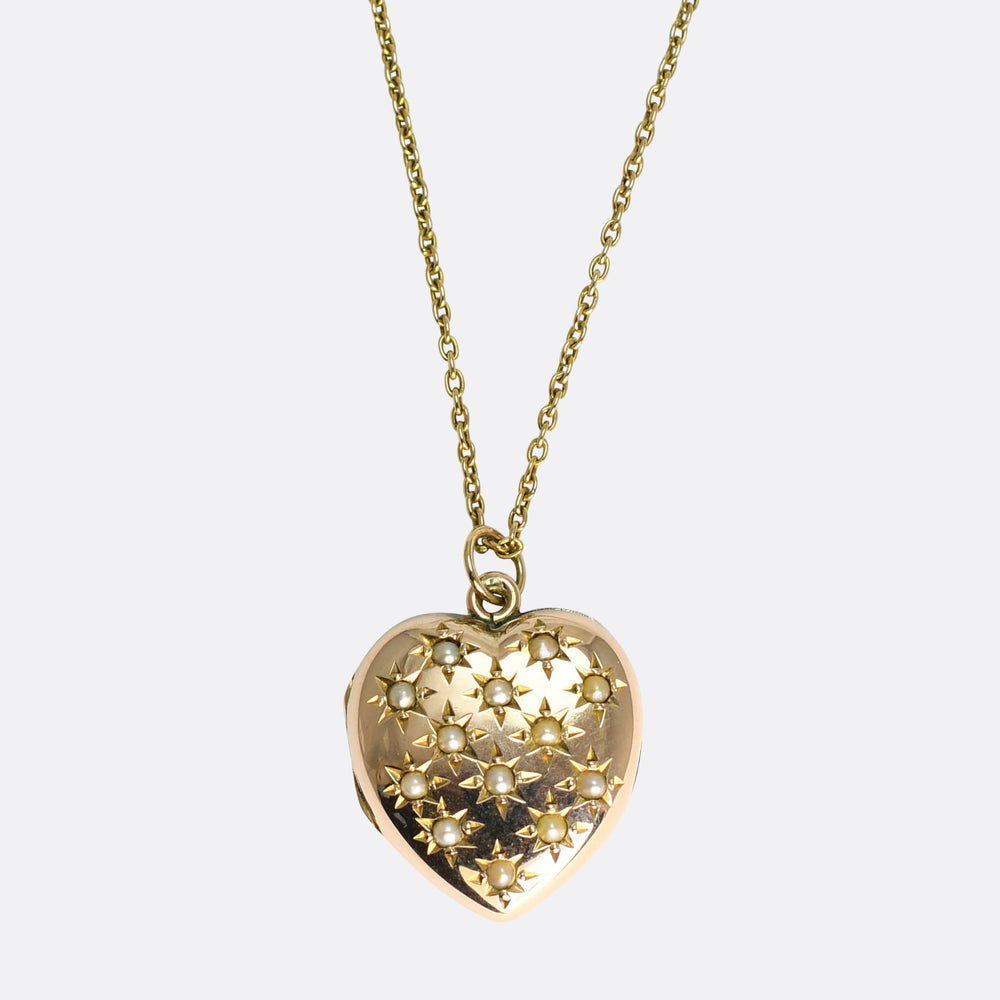 Victorian Pearl Puffed Heart Locket Pendant